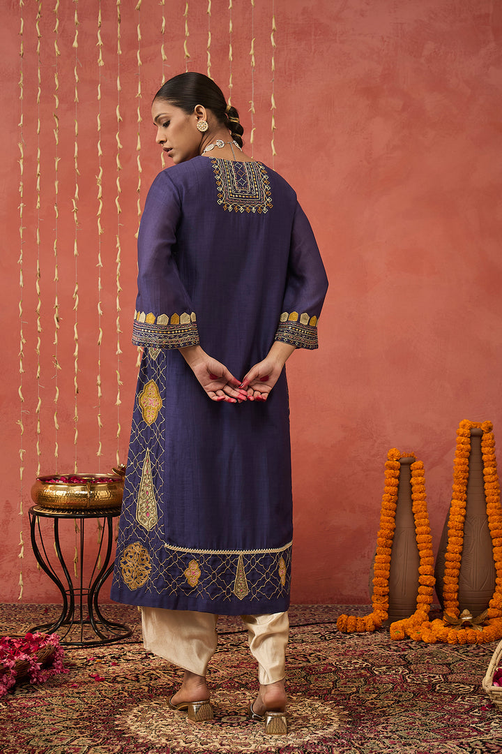 RANI-PURPLE EMBROIDERED KURTA