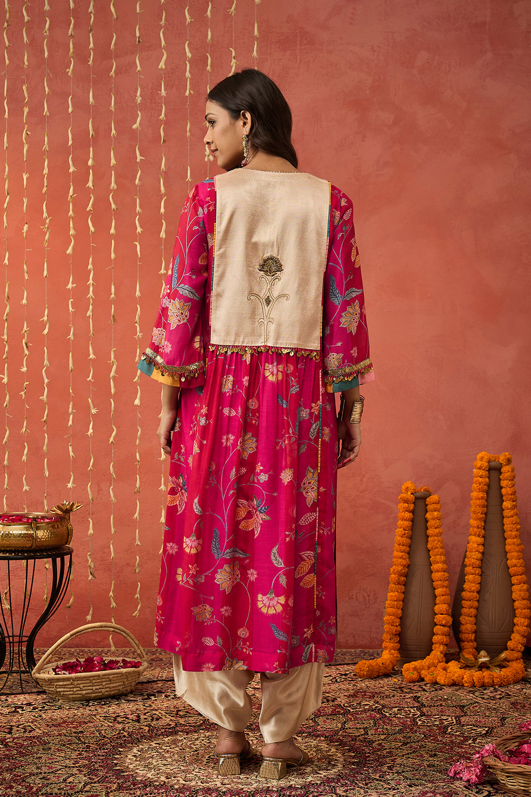 SHREE-RED CHINTZ CHANDERI EMBROIDERED KURTA