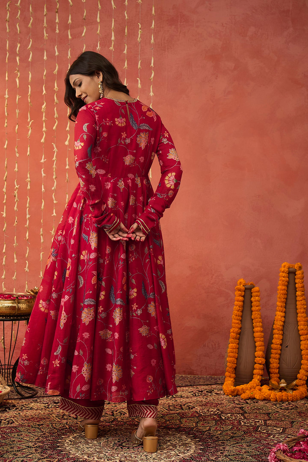 KALYANI-RED CHINTZ ANARKALI SET