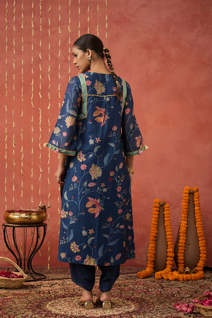 RAMANI-BLUE CHINTZ LONG KURTA