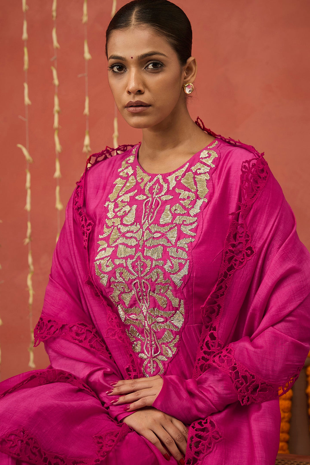 SHUBHA- FUCHSIA PINK  EMBROIDERED ANARAKALI SET