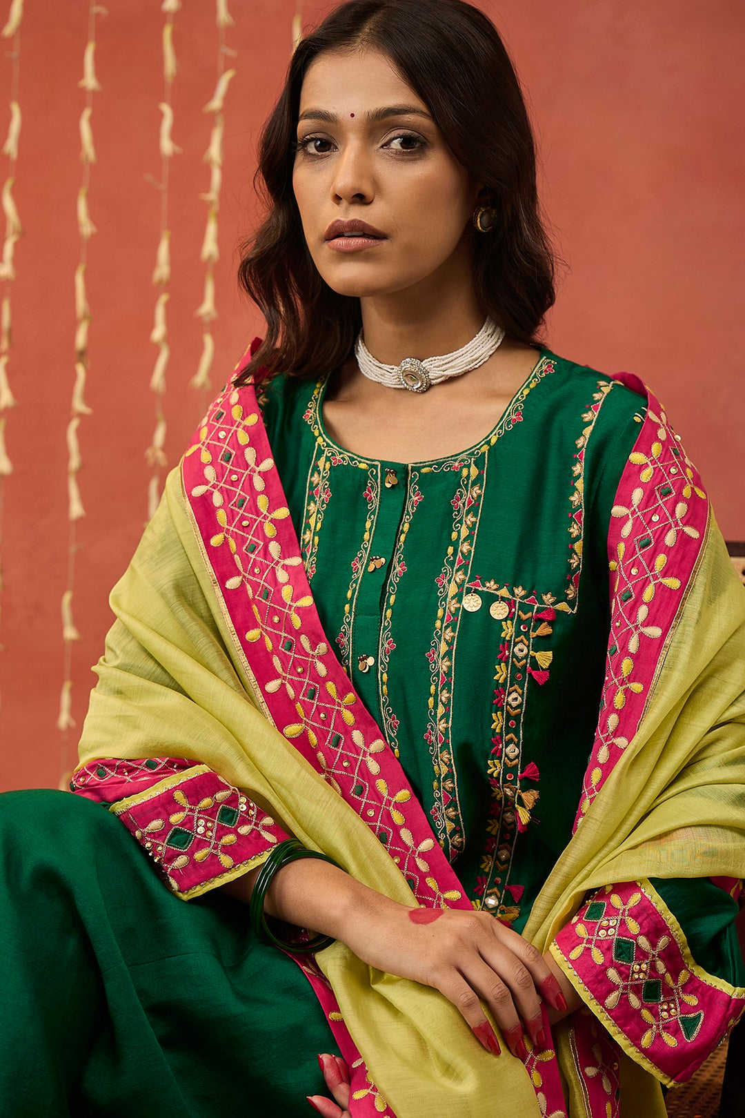 YUKTA- GREEN EMBROIDERED KURTA