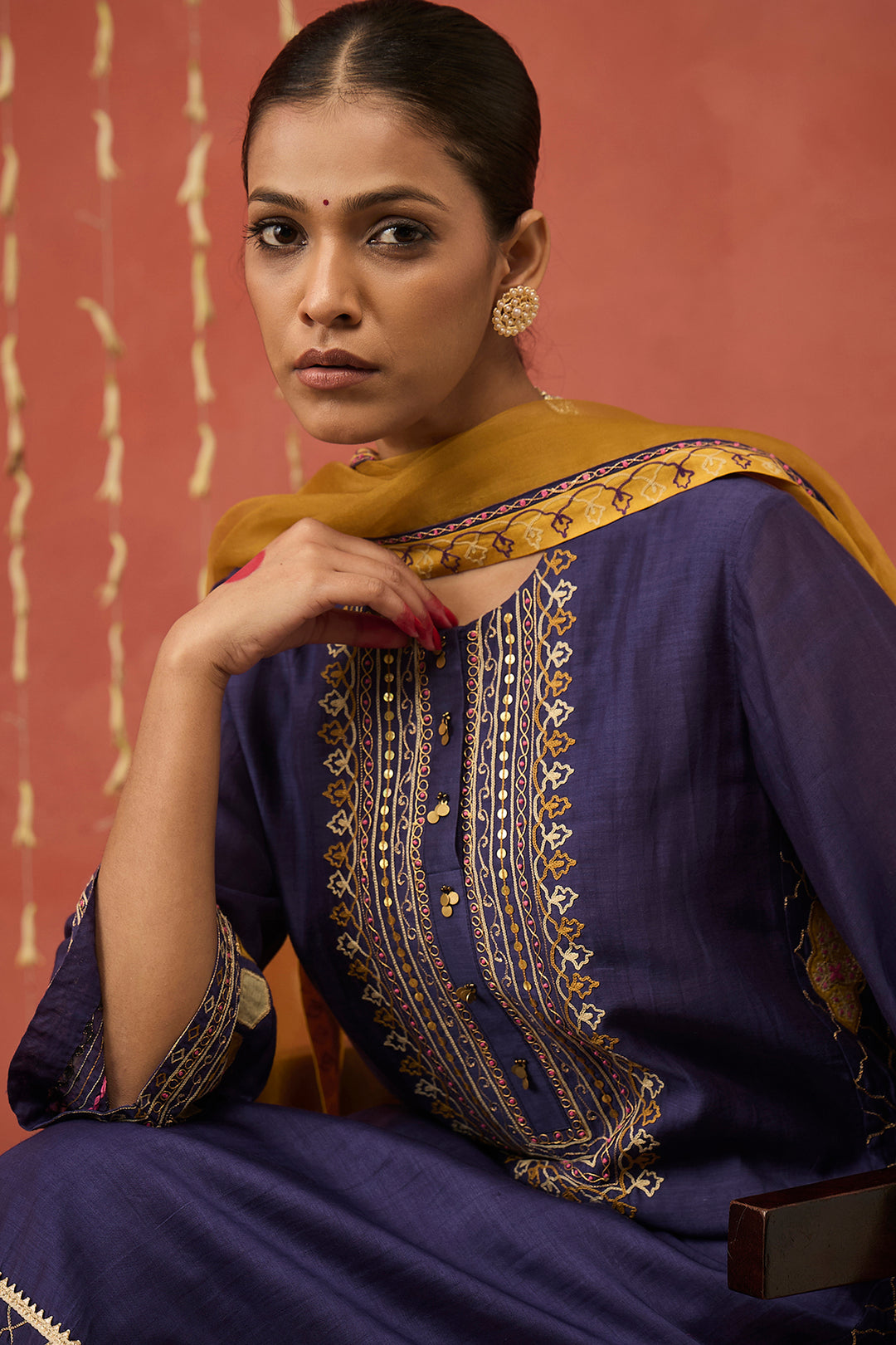 RANI - PURPLE EMBROIDERED KALI KURTA SET