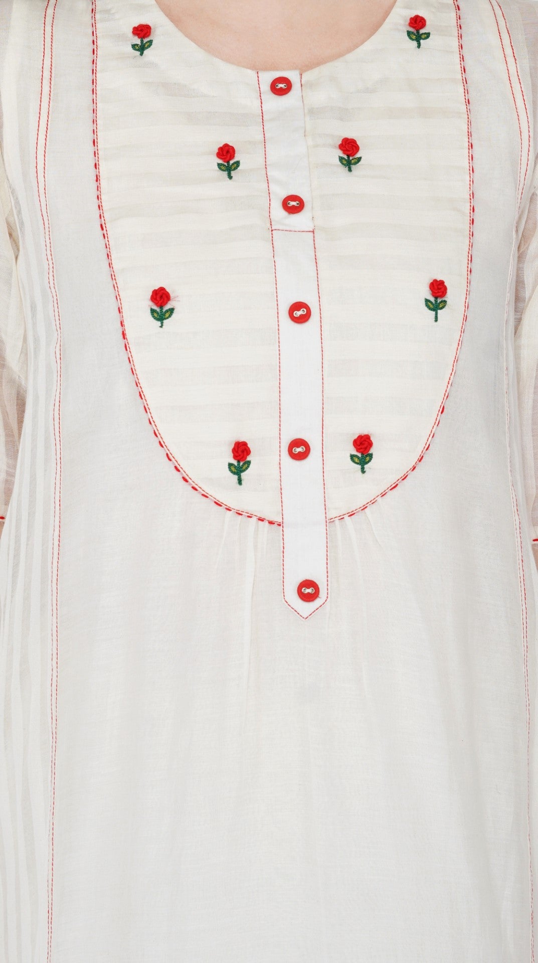 SAAWAN CREAM CHANDERI ROSE YOK KURTA WITH MUGHAL SCALLOP DUPATTA AND PANTS