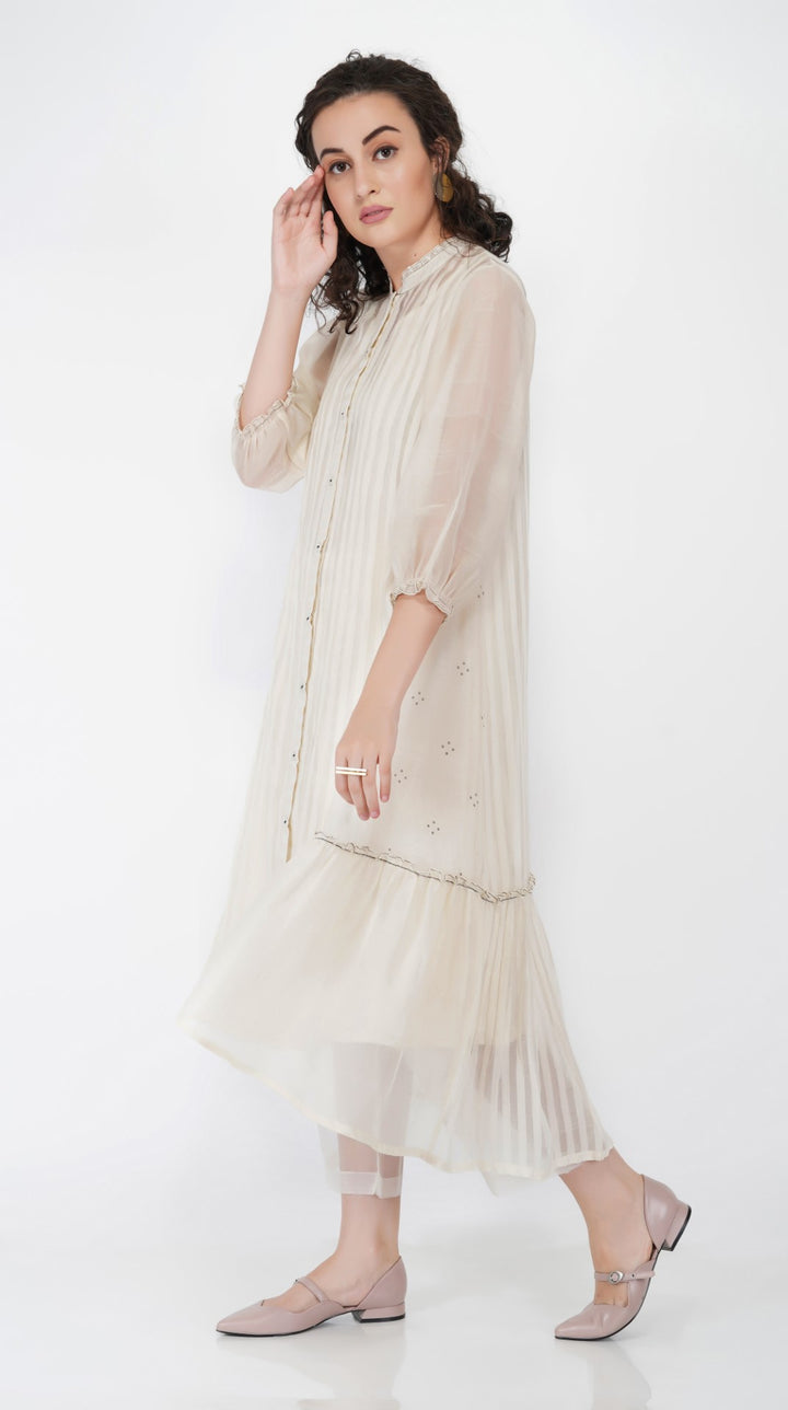 SAAWAN STRIPE HIGH LOW SIDE GATHER DRESS