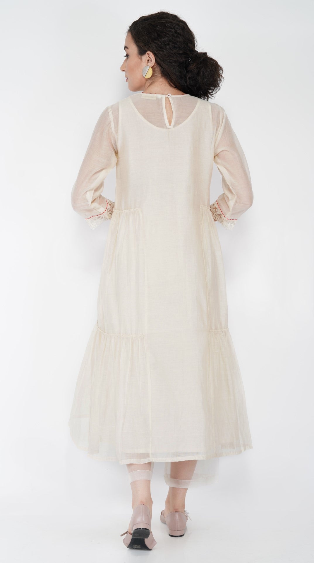 SAAWAN FLOWER TIER DRESS WITH CREAM KHADI AND ORGANZA SHEER PANTS