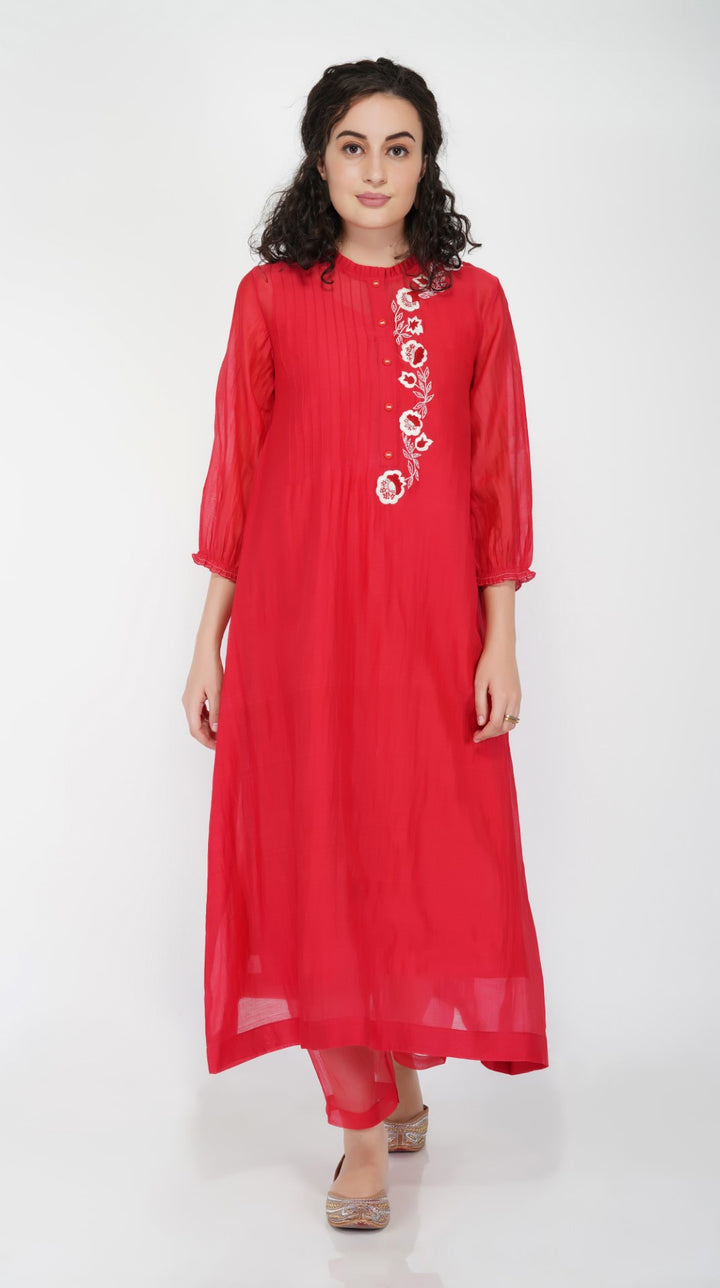 SAAWAN FLOWER EMBROIDERY WITH PINTUCKS KURTA