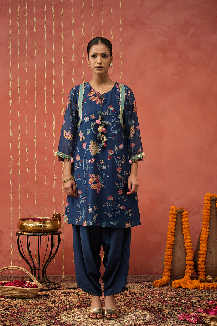 VADHU-BLUE COTTON SILK DHOTI SALWAR