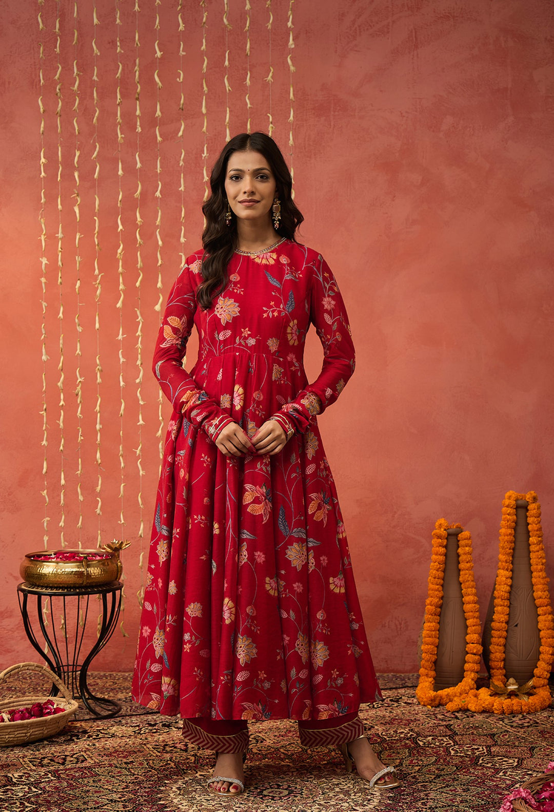 KALYANI-RED CHINTZ ANARKALI