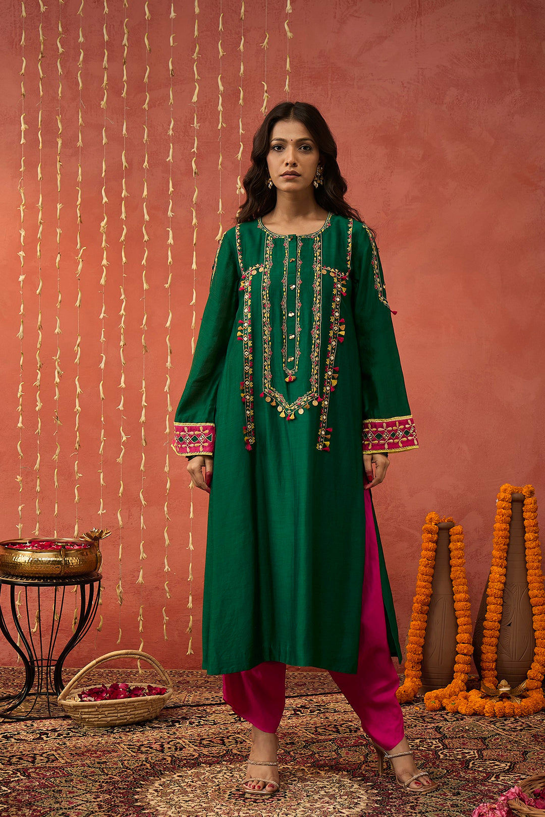 YUKTA- GREEN EMBROIDERED KURTA