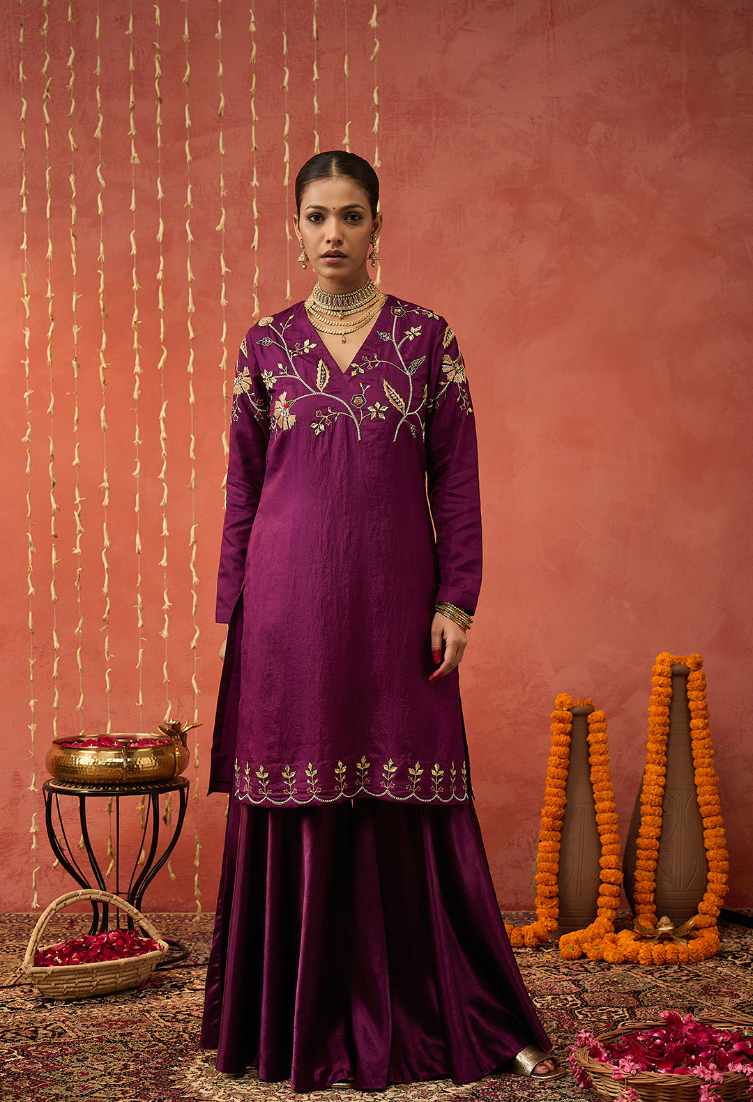 PURPLE MASHRU SILK SHARARA