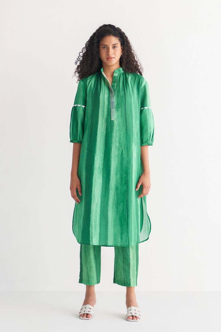 Modish Green Striped Shirtdress with pants