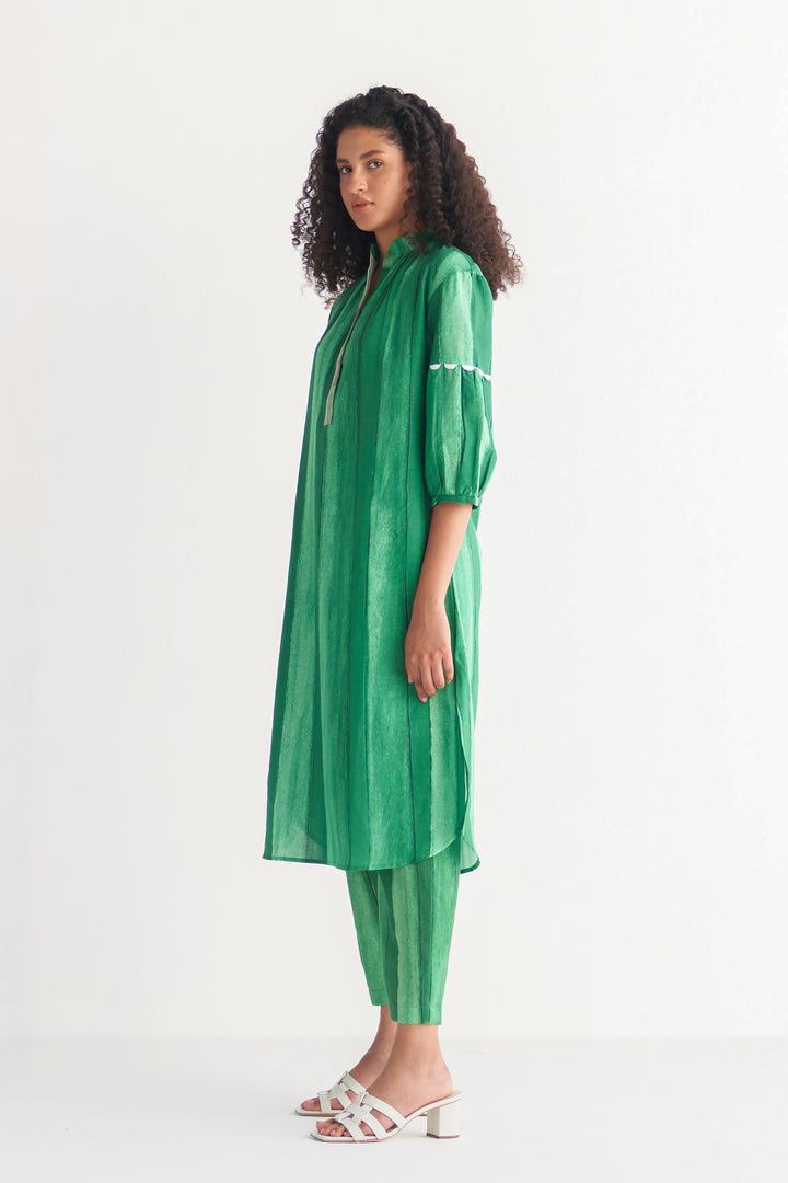 Modish Green Striped Shirtdress with pants