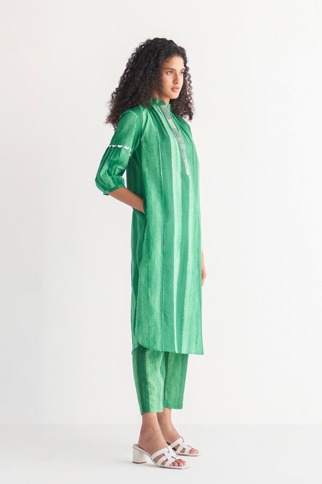 Modish Green Striped Shirtdress