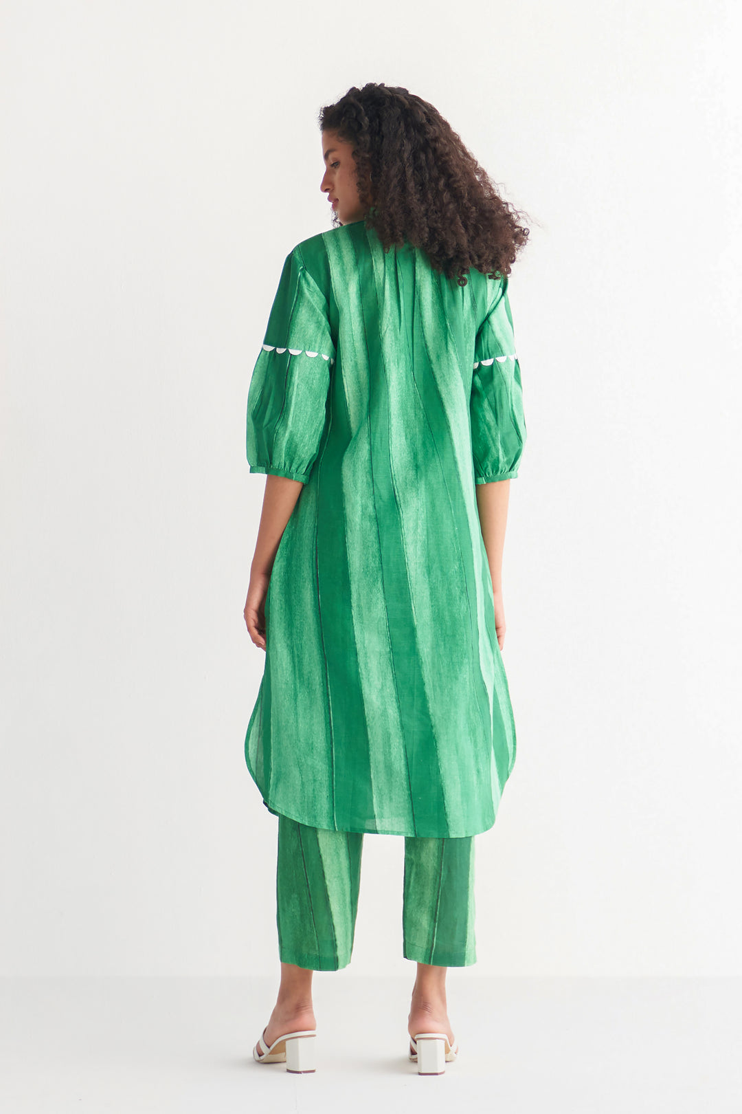 Modish Green Striped Shirtdress with pants