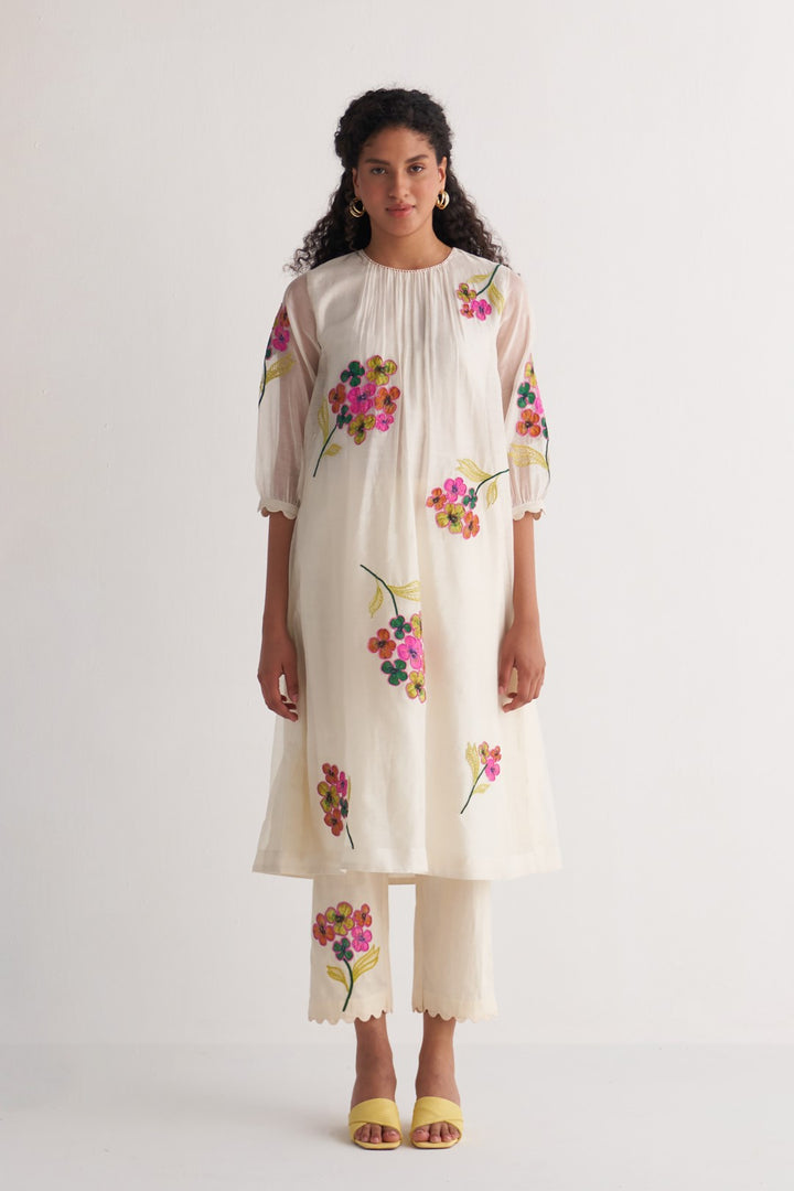 Ivory Floral Bunch Dress with Pants