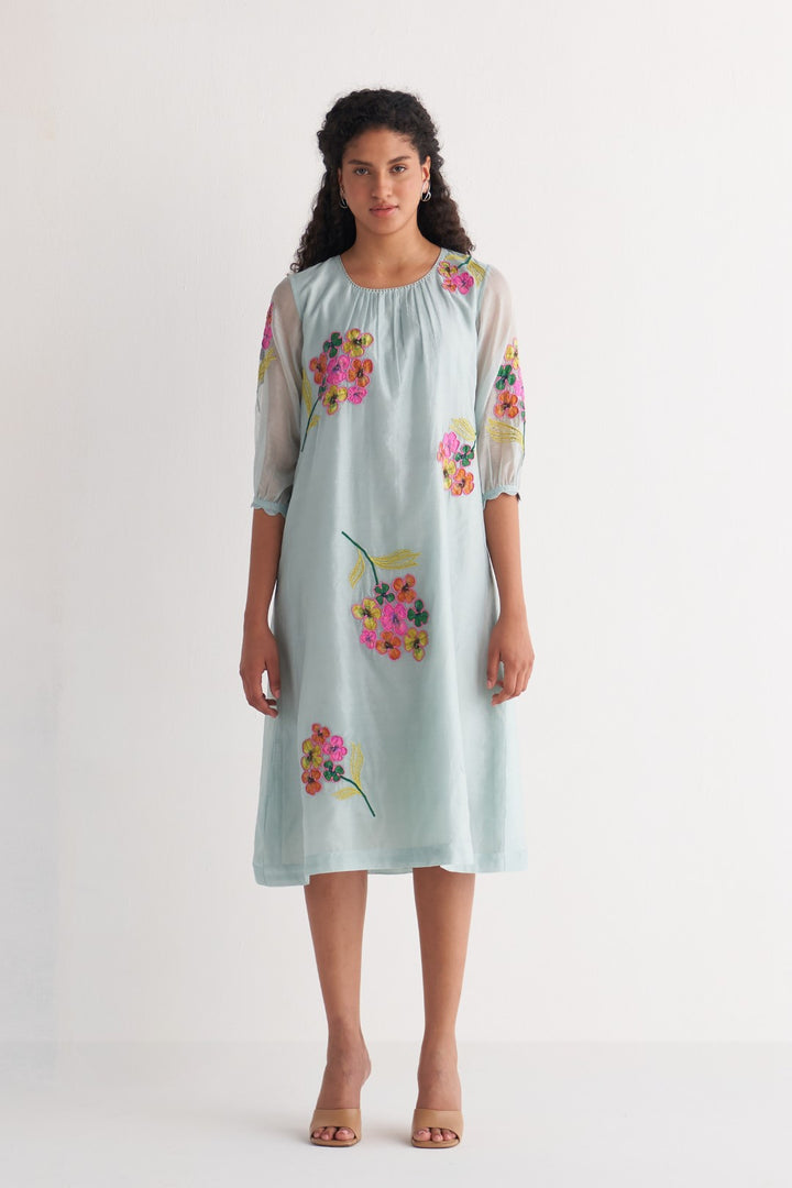 Powder Blue Floral Bunch Dress