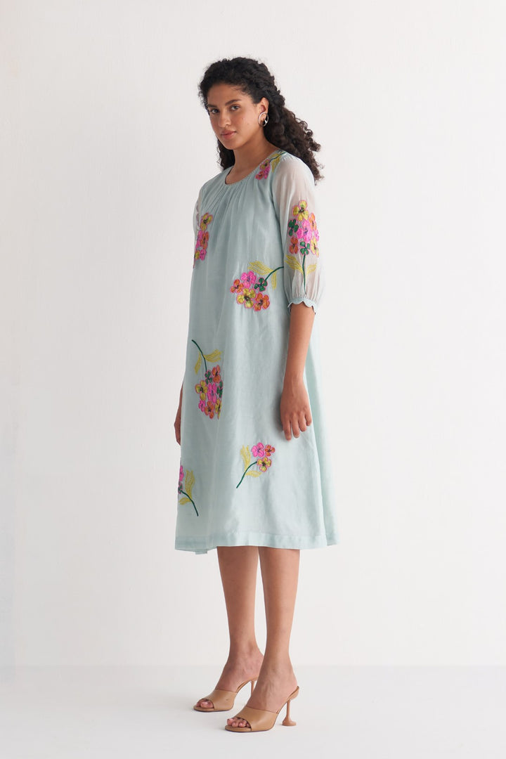 Powder Blue Floral Bunch Dress