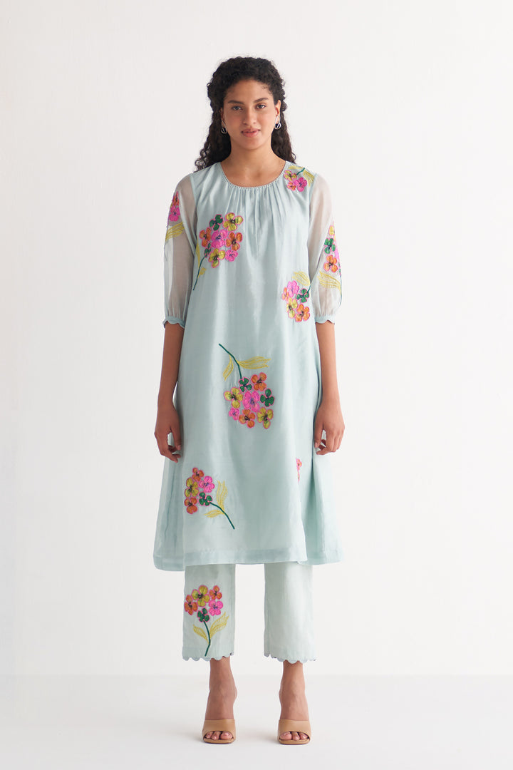 Powder Blue Floral Bunch Dress with Pants