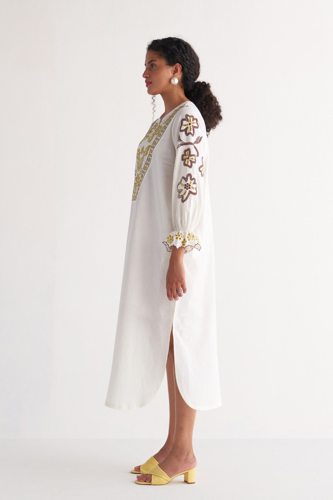 Ivory Melange Cutwork & Cross-stitch Shirt dress