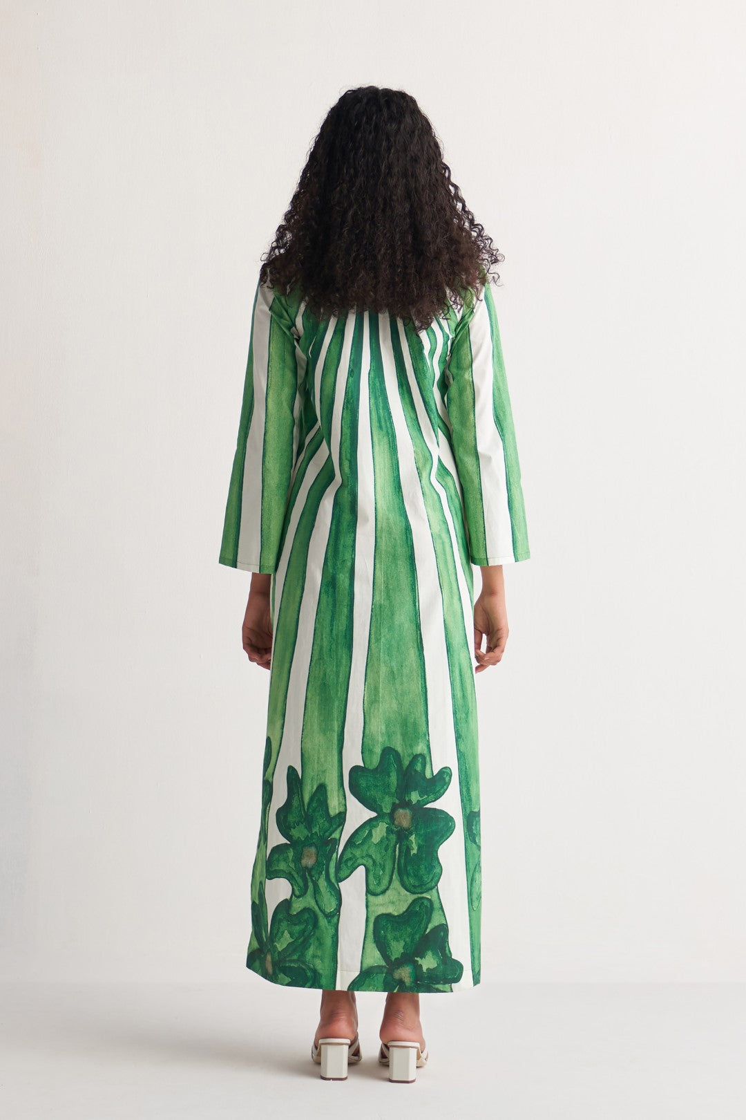 Green Stripe floweret Maxi Dress