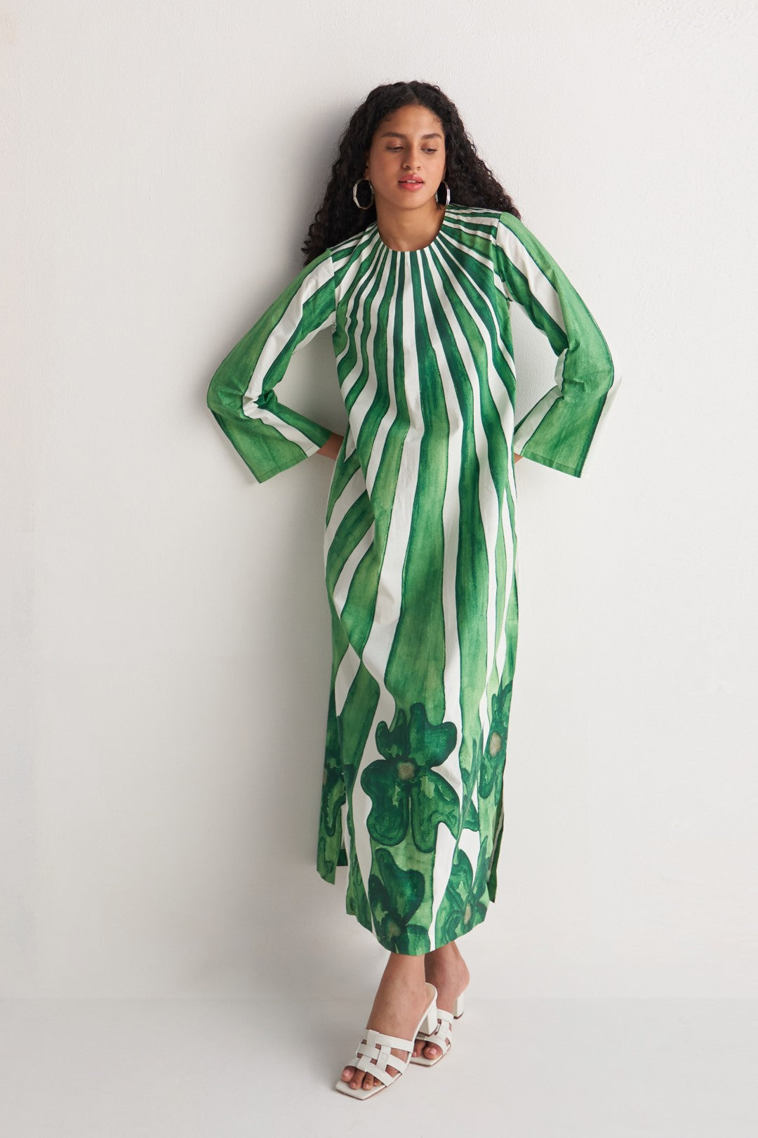 Green Stripe floweret Maxi Dress