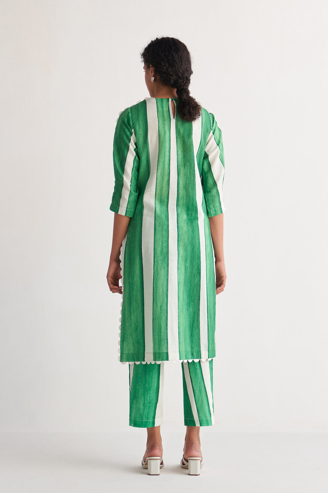 Green & White streak kurta