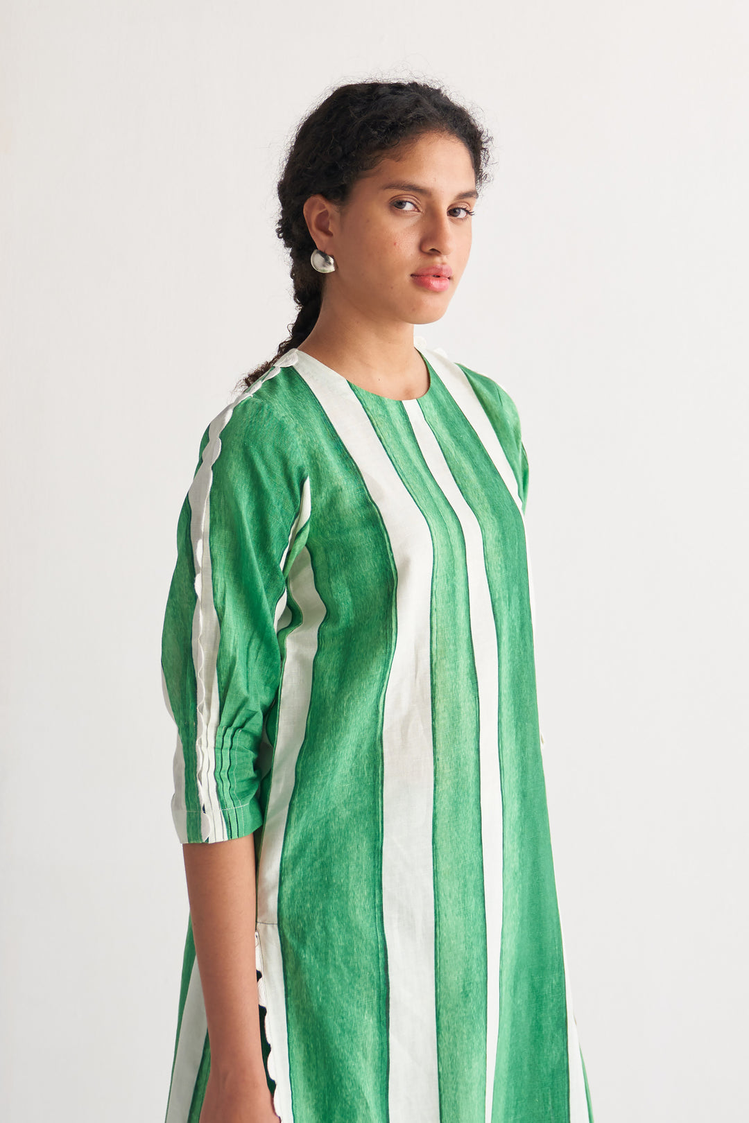 Green & White streak kurta