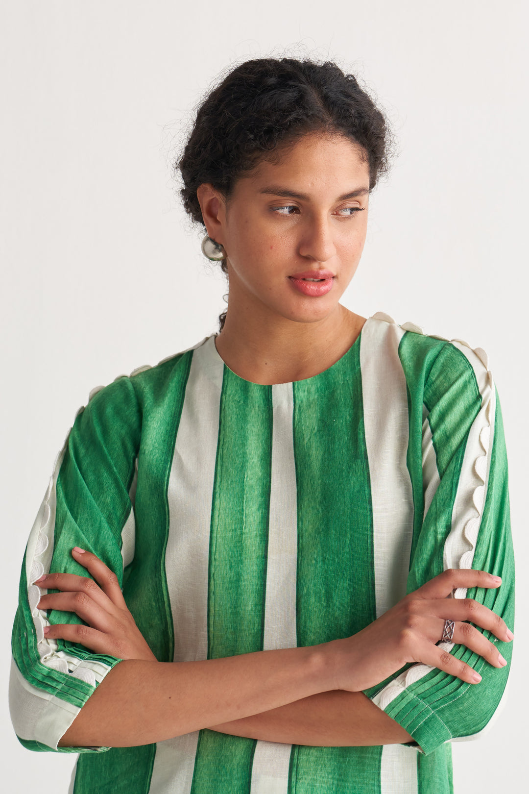 Green & White streak kurta