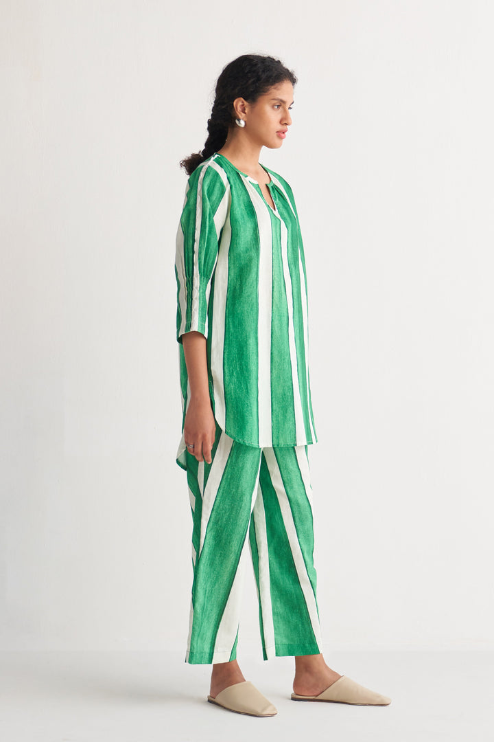 Green & White Streak Short Tunic Set