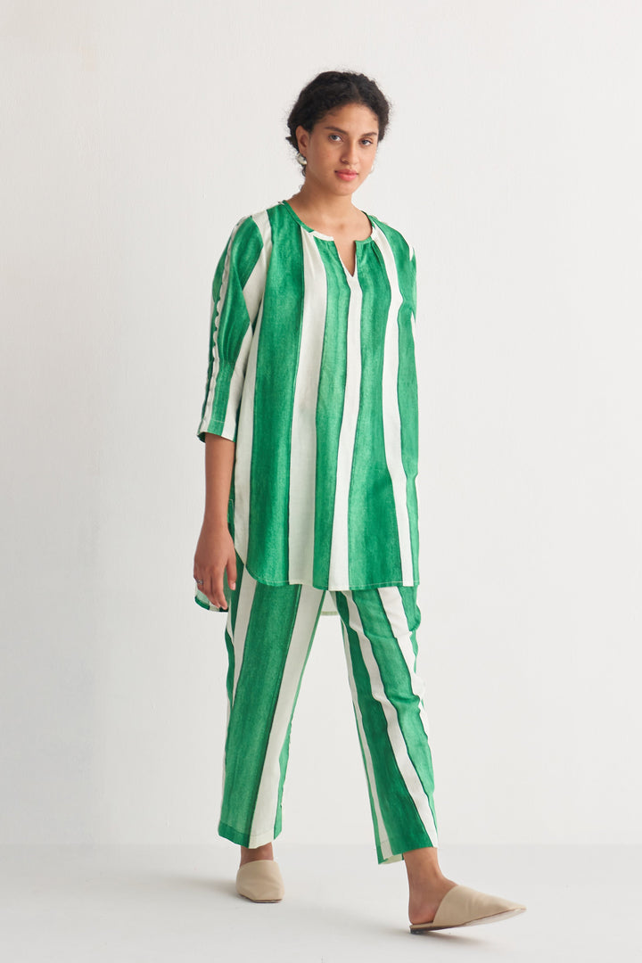 Green & White Streak Short Tunic Set