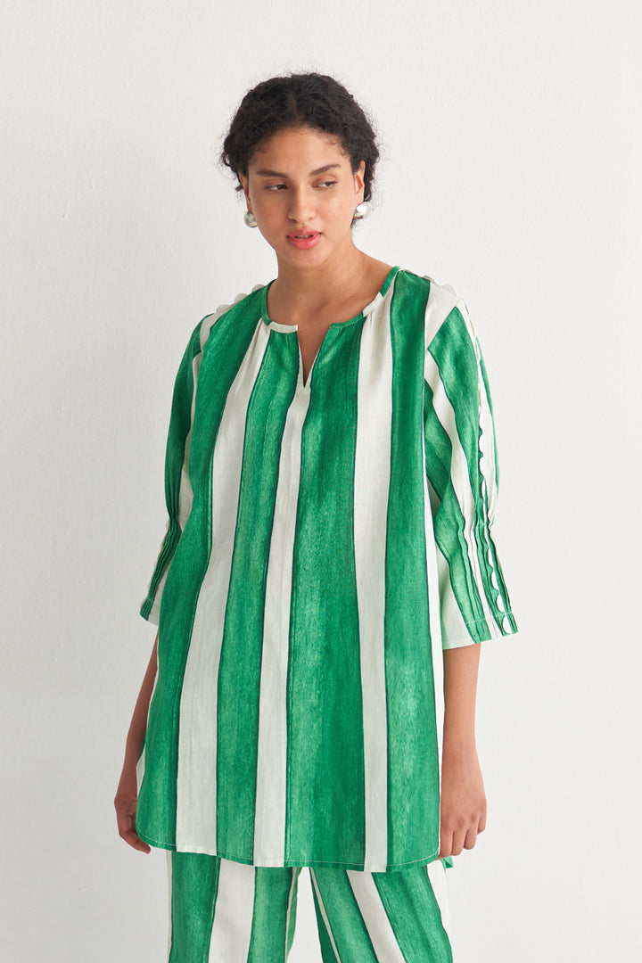 Green & White Streak Short Tunic Set