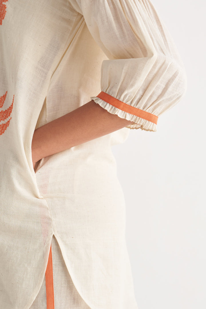 Orange Florence Cross-stitch Off-white Co-Ord Set