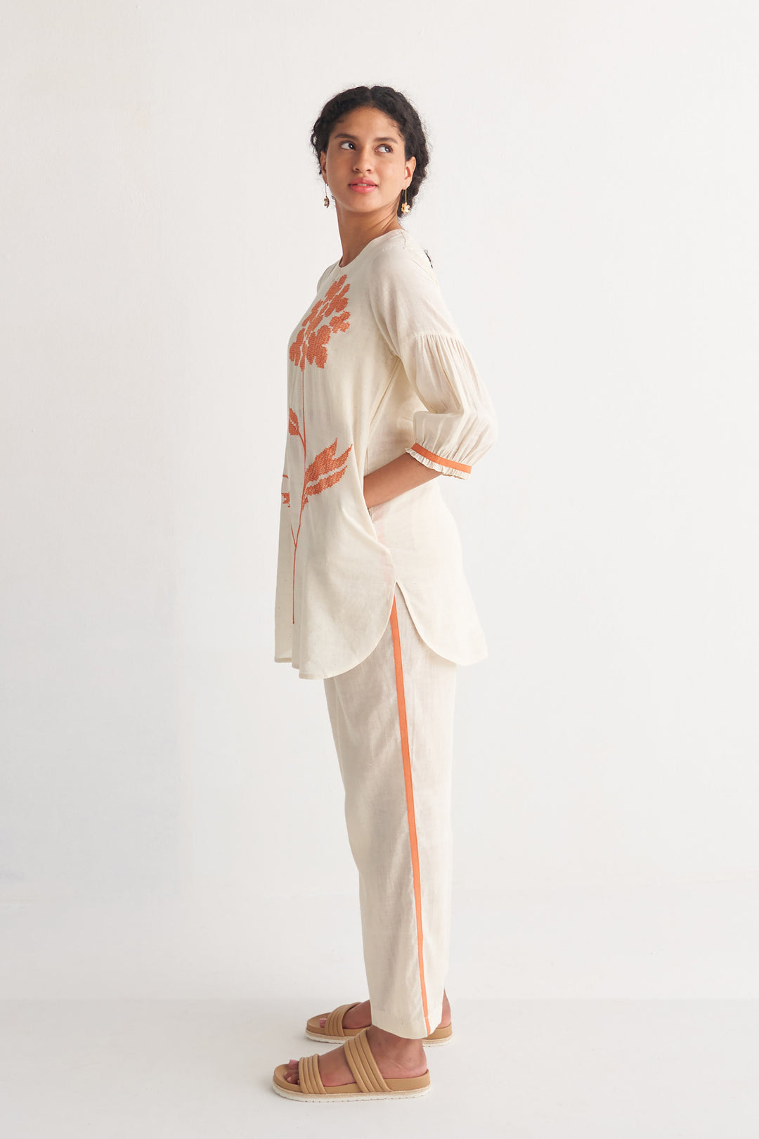 Orange Florence Cross-stitch Off-white Co-Ord Set