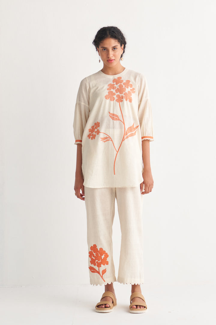 Orange Florence Cross-stitch Off-white Co-Ord Set