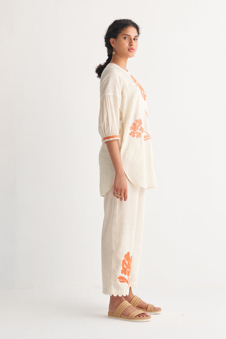 Orange Florence Cross-stitch Off-white Co-Ord Set