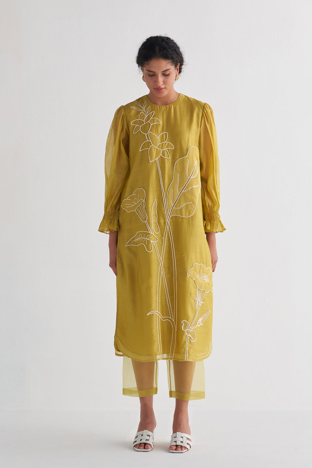 Amber Yellow Couching Dress with sheer pants