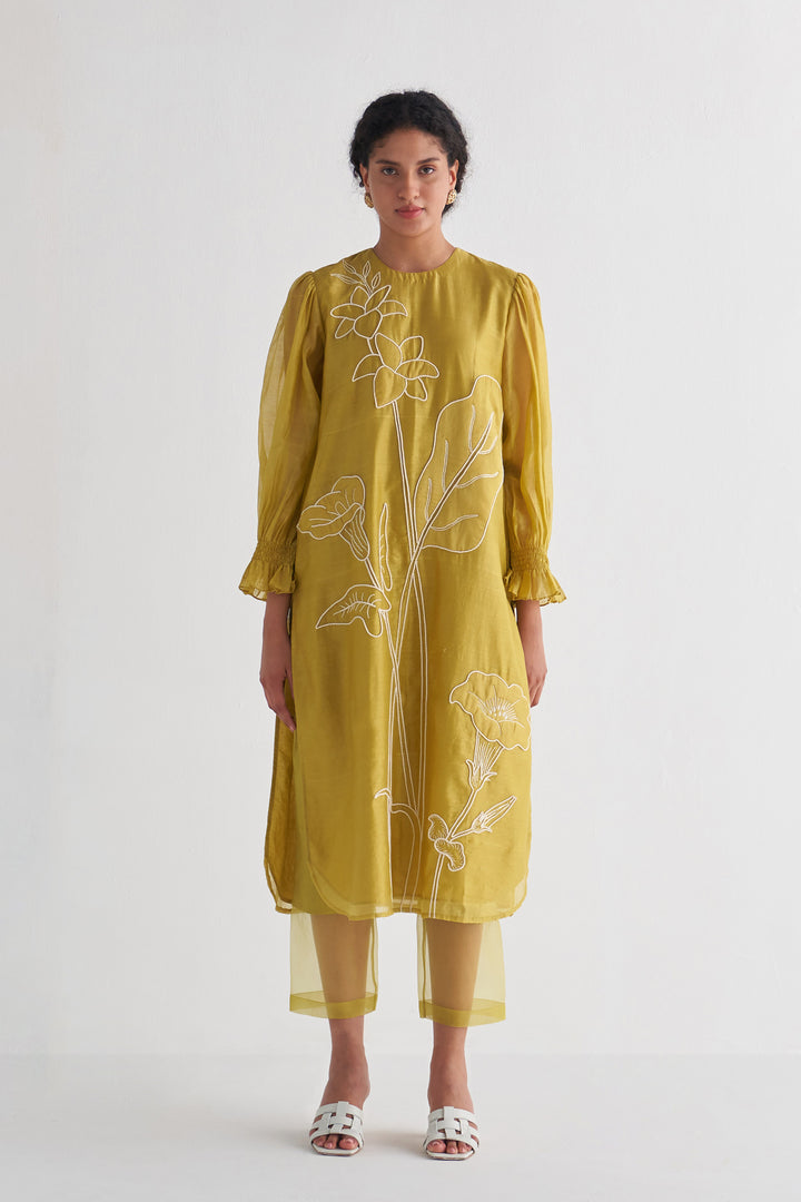 Amber Yellow Couching Dress with sheer pants