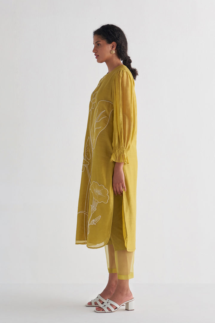 Amber Yellow Couching Dress with sheer pants