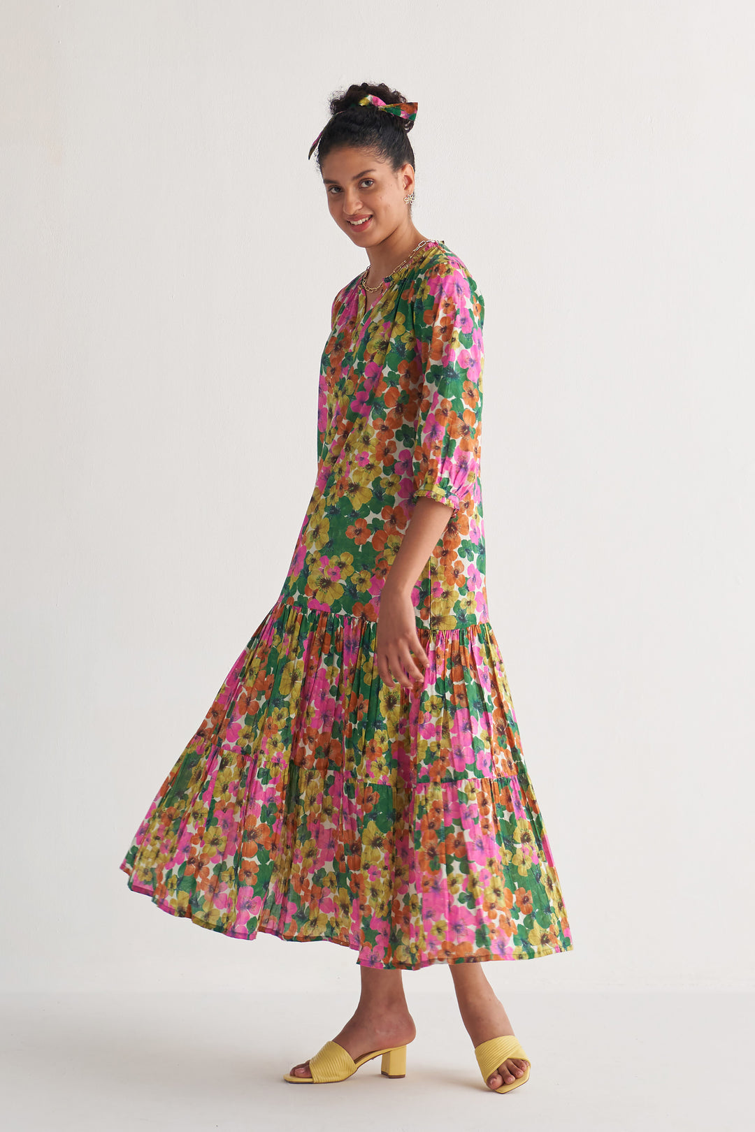 Multihued Gardenia Tier Dress