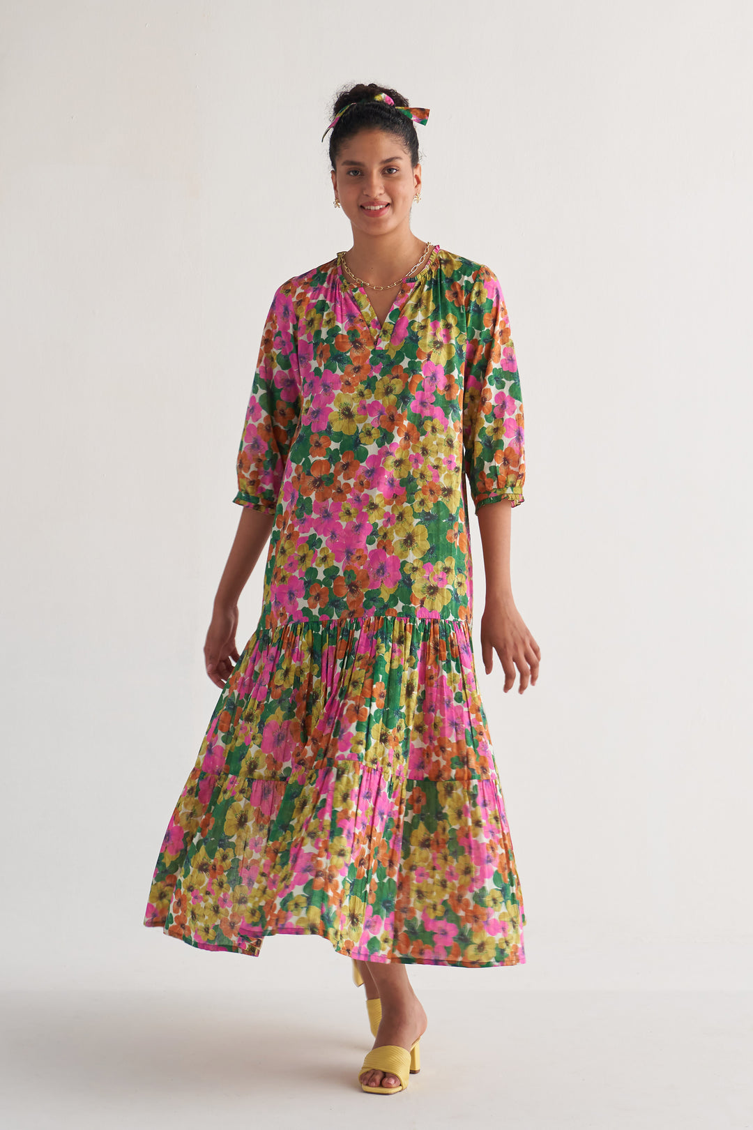 Multihued Gardenia Tier Dress