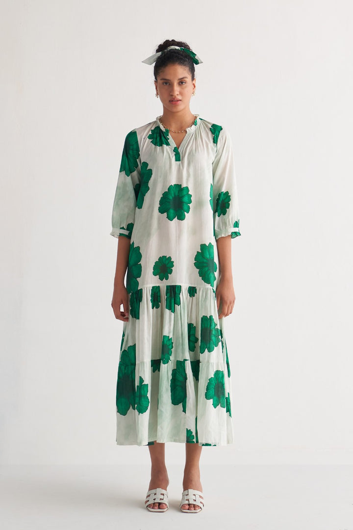 Green Floral fantasy Tier Dress