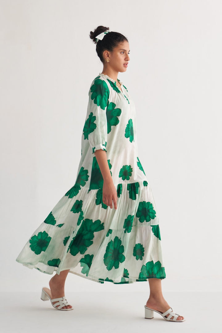 Green Floral fantasy Tier Dress