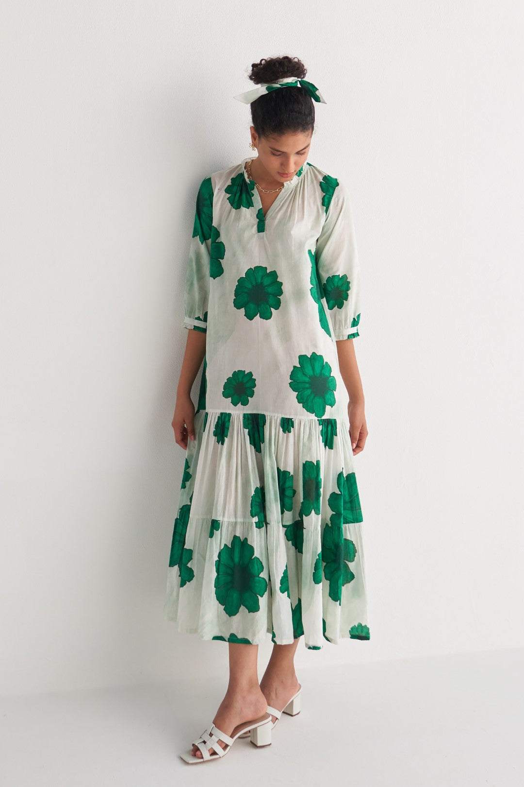 Green Floral fantasy Tier Dress