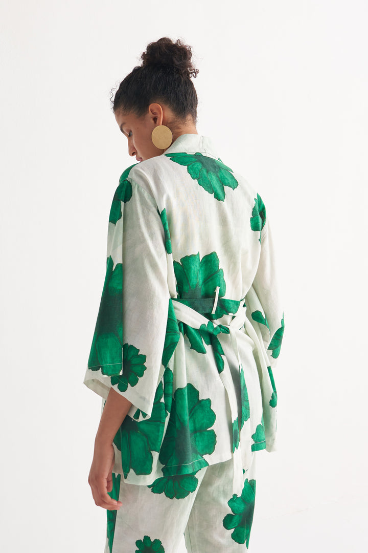 Green Floral Fantasy Shawl collar Co-Ord Set