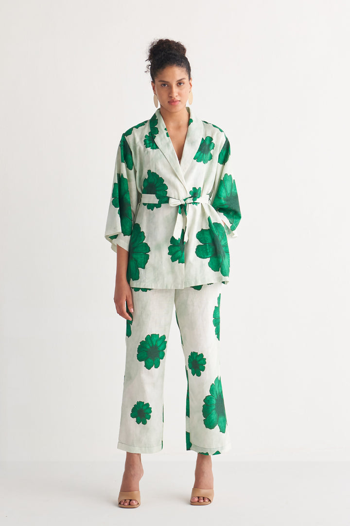 Green Floral Fantasy Shawl collar Co-Ord Set