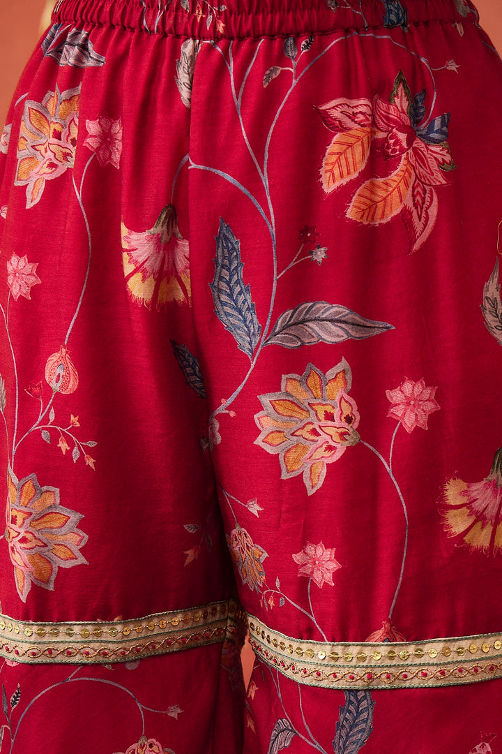 DIYA- RED CHINTZ EMBROIDERED BORDER SHARARA