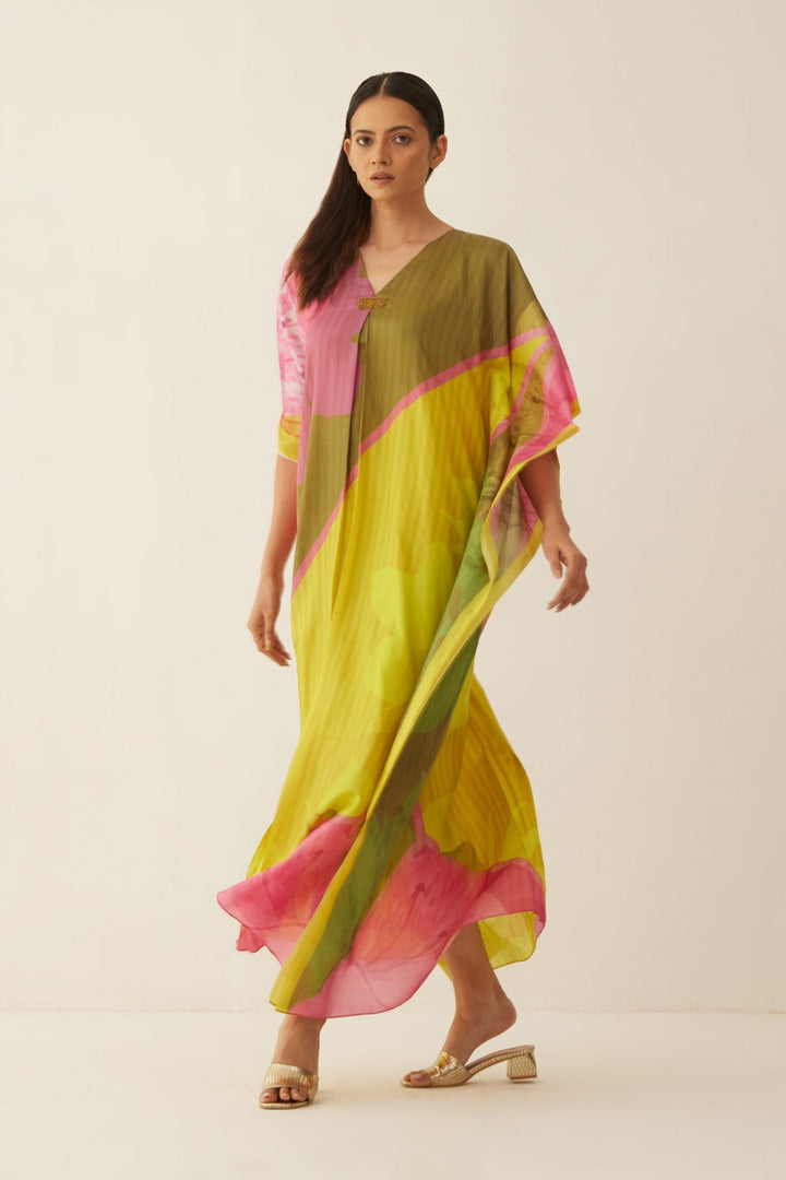 MULTICOLOUR SILK GRID KAFTAN