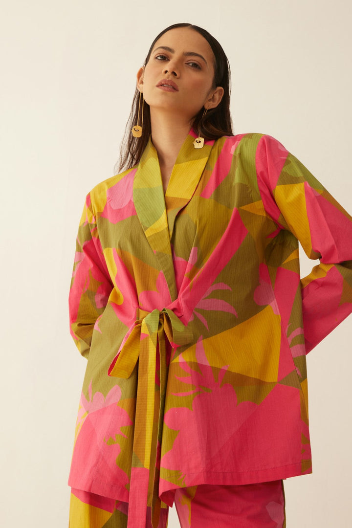 MULTICOLOUR GRID SHAWL COLLAR CO-ORD SET