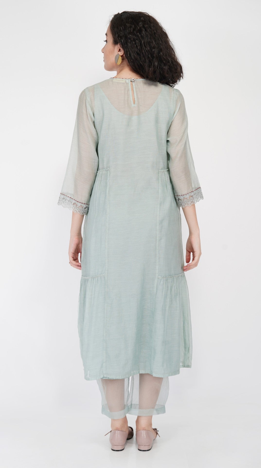 SAAWAN FLOWER TIER DRESS WITH KHADI ORGANZA PANTS